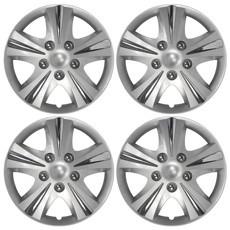 Silver 15" Universal Fit Wheel Covers Pack of 4