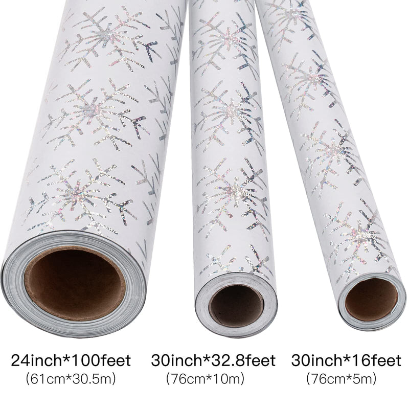 Ruspepa Christmas Wrapping Paper Jumbo Roll Wrapping Paper - White Shiney Snowflake Design For Holiday Gift Wrap - 24 Inches X 100 Feet