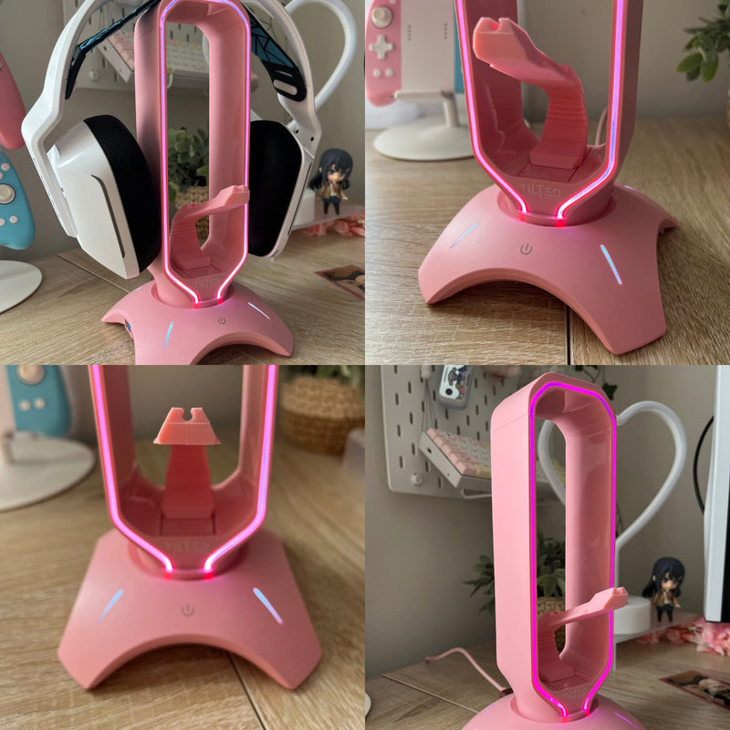 Tilted Nation RGB Headset Stand with USB 3.0 Hub, Pink