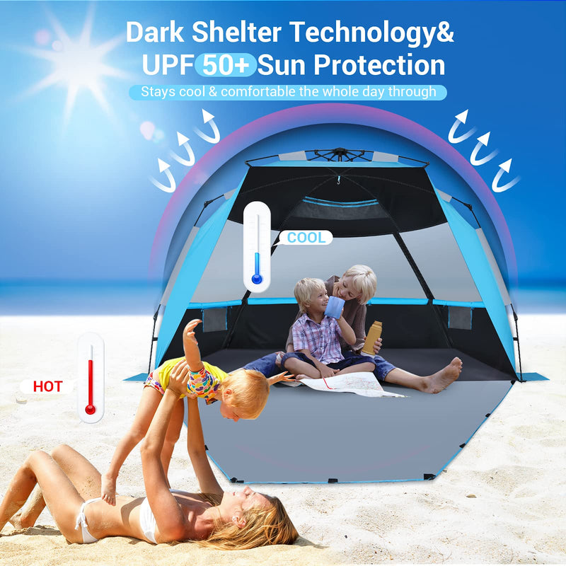 XL Pop Up Beach Tent with UPF 50+ and Dark Shelter Technology