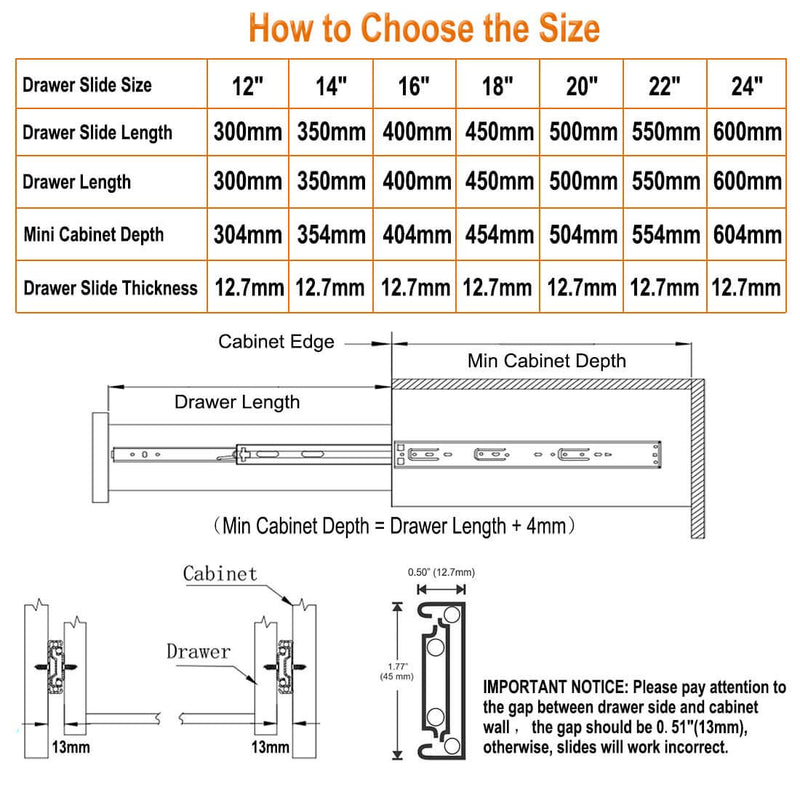 OCG Heavy Duty 18" Soft Close Drawer Slides - 1 Pair