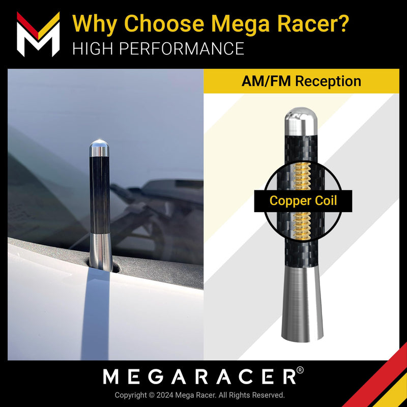 Mega Racer Silver 3.25 in 83 mm Real Carbon Fiber Screw Type Short Antenna