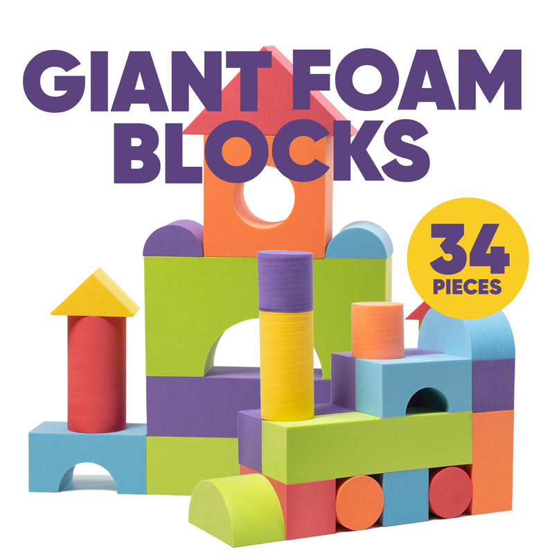 34-Piece Jumbo Foam Blocks Set for Toddlers - Multicolor Large Blocks