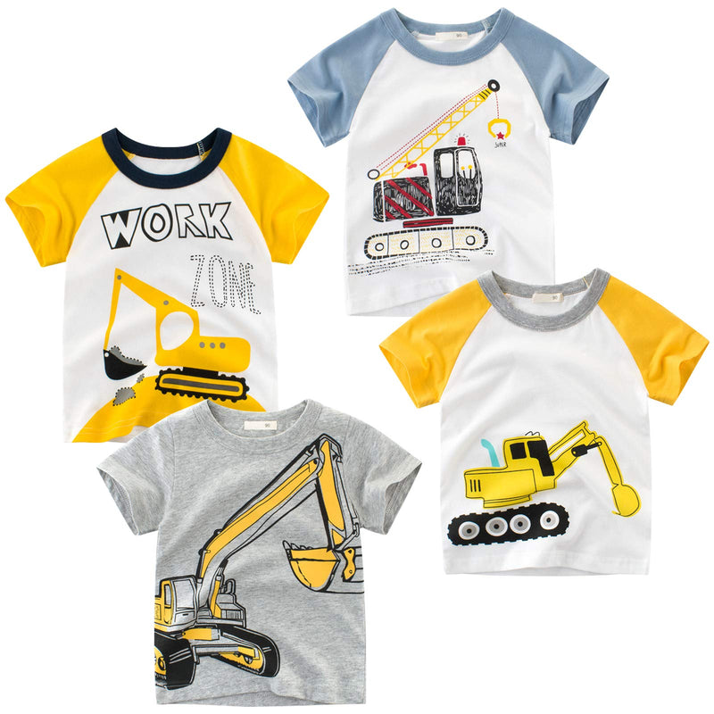 TABNIX Boys 4 Pack Excavator Short Crewneck T-Shirts Top Tee Size 2 to 7 Years