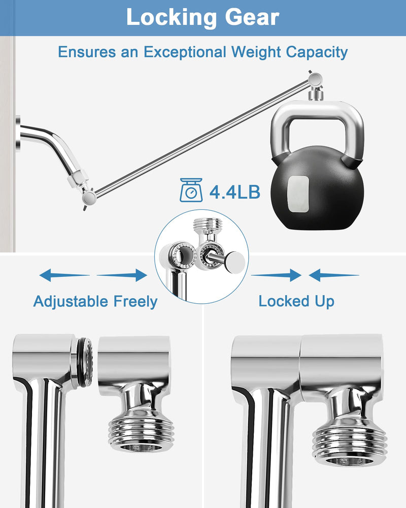 15 Inch Extra Long Adjustable Shower Head Extension Arm With Locking Set Screw