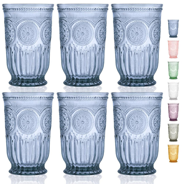 Yungala Vintage Blue Glass Highball Tumblers Set of 6