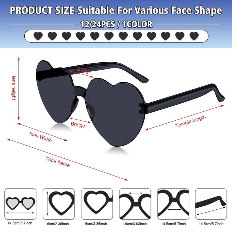 Nachlynn 12 Pairs Rimless Black Heart Sunglasses for Women Party Favors