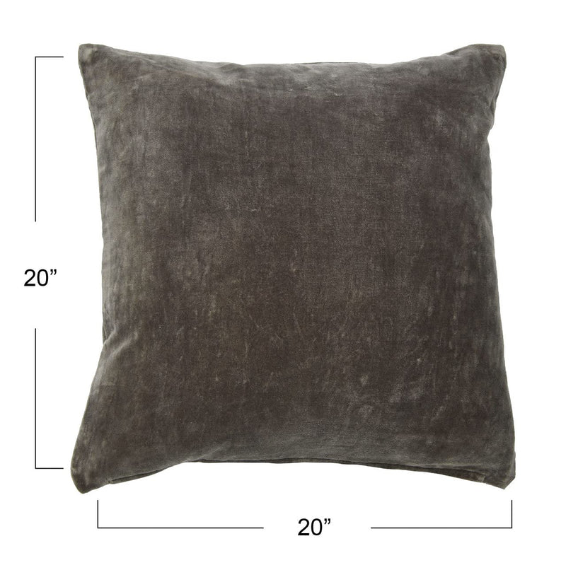 20" Square Charcoal Velvet Pillow Cover