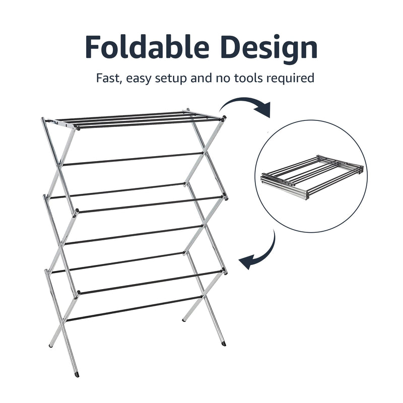 Sturdy Foldable Chrome Laundry Rack for Air Drying 29.4 x 14.8 x 41.9 Inches