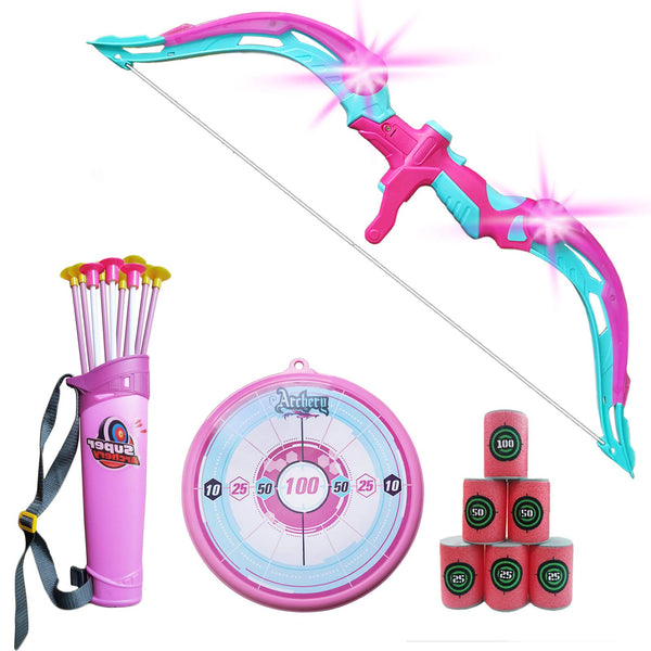 LED Archery Bow Set for Kids with Suction Cup Arrows and Targets