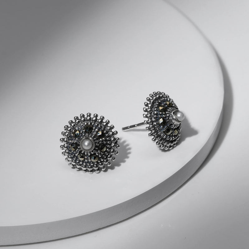 GIVA 925 Oxidised Silver Hypoallergenic Pearl Mandala Studs Anniversary Birthday Gifts