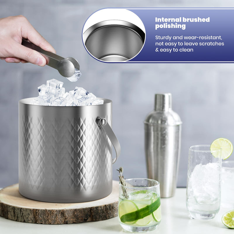 Bellaforte Double Walled Ice Bucket with Lid & Tongs 3L Silver