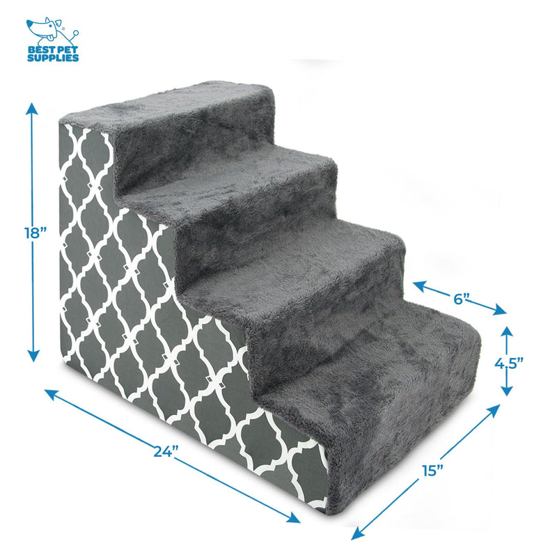 Gray Lattice Foam Pet Stairs for Small Dogs & Cats 4-Step