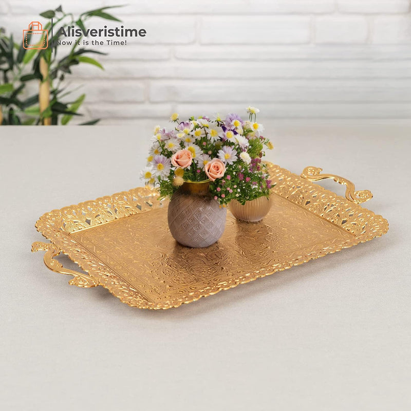 Alisveristime Turkish Ottoman Floral Design Serving Tray - Medium