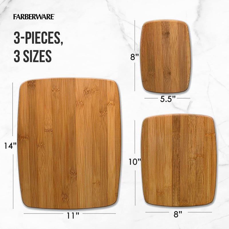 Farberware Reversible Bamboo Cutting Board Set Assorted Sizes 3 Piece