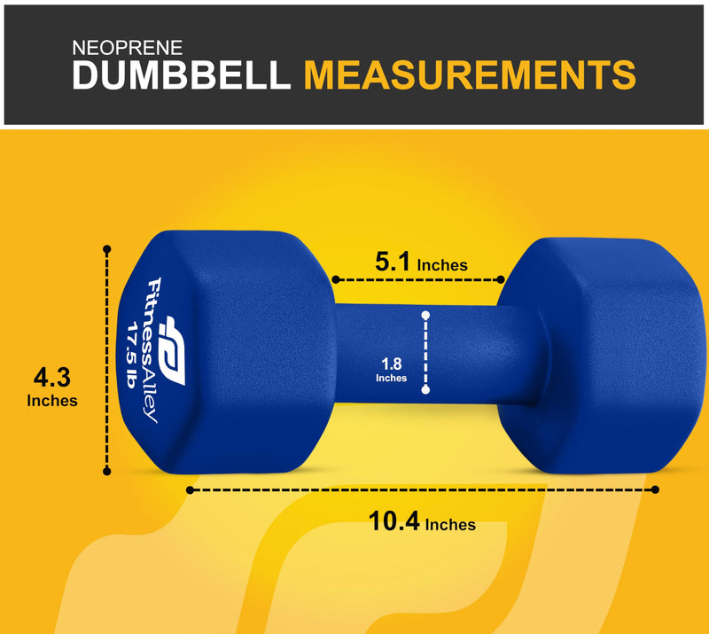 Fitness Alley 17.5lb Hex Neoprene Dumbbells Non Slip Hand Weights Pair Blue