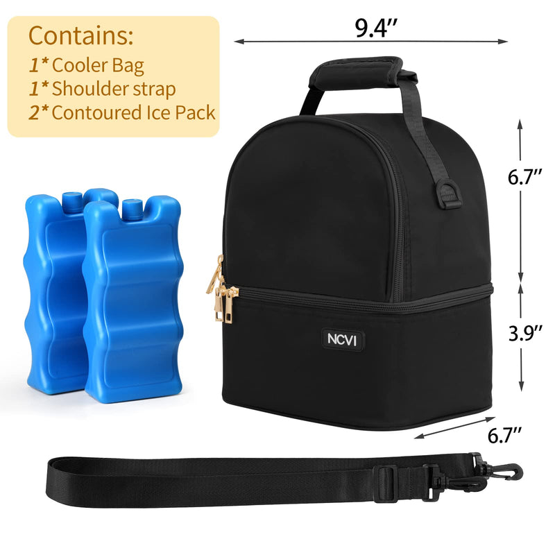 NCVI Breastmilk Cooler Bag with 2 Ice Pack Breast Pump Bag Picnic Black