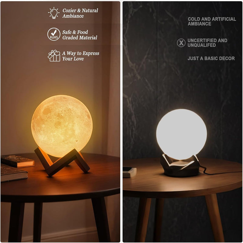 Mydethun 3D Moon Lamp with Wooden Base - Touch Control LED Night Light 4.7"