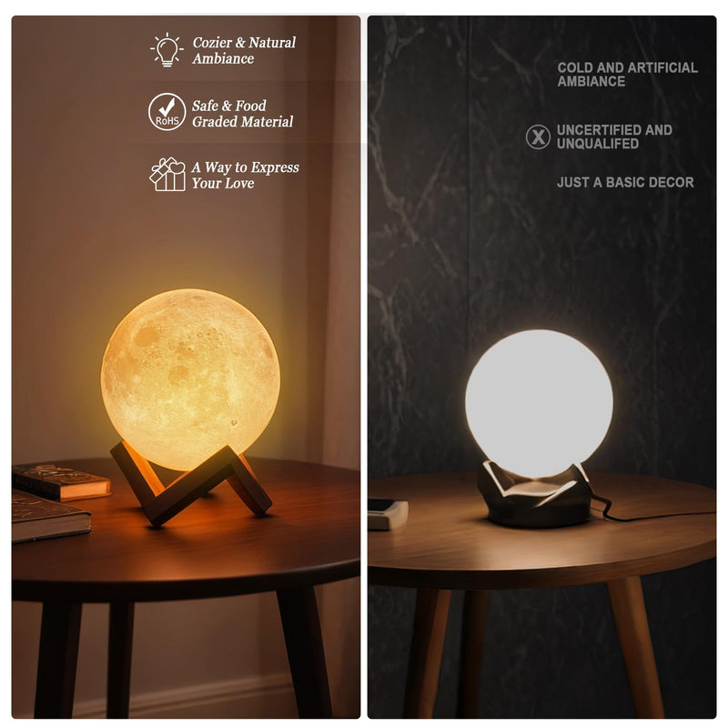 Mydethun 3D Moon Lamp 5.9 Inch with Wooden Base LED Mood Light