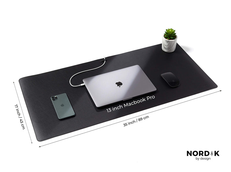 Nordik Cork Leather Desk Mat 35x17 Inch Extended Mouse Pad Non Slip Vegan Black