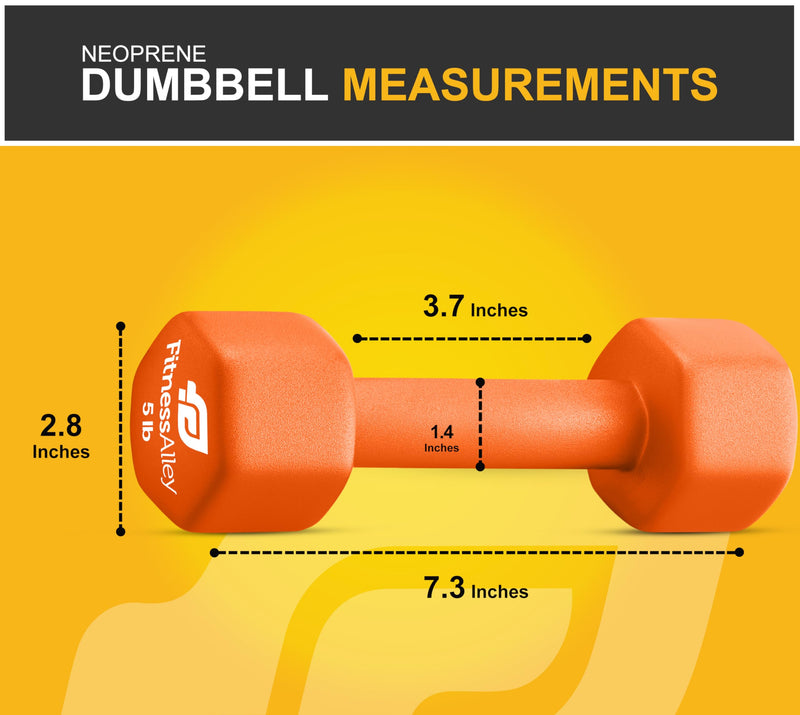 Fitness Alley Neoprene Coated 5lb Hex Dumbbells Orange Pair