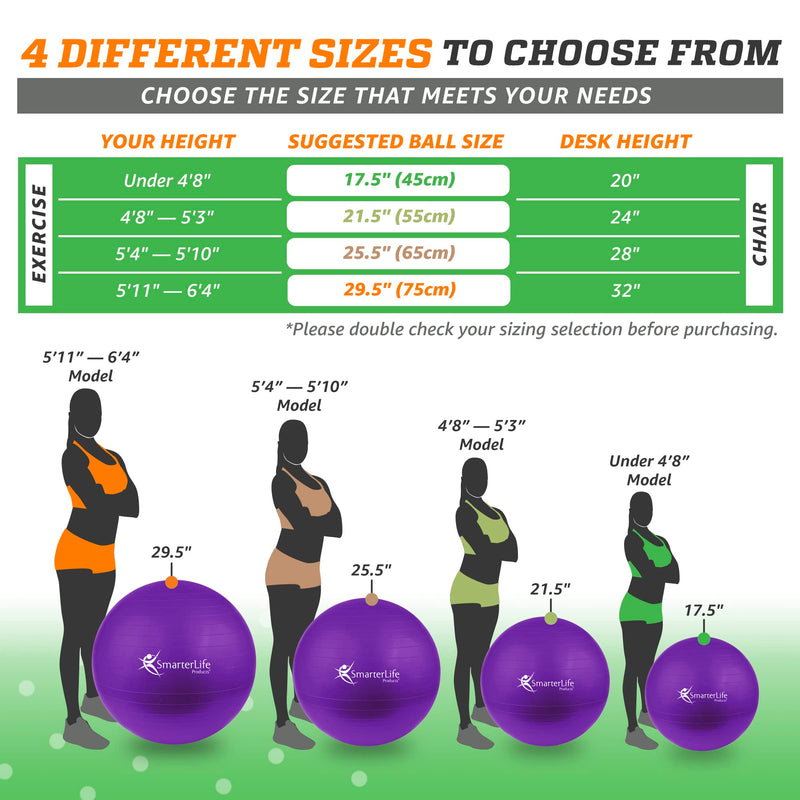 SmarterLife Workout Exercise Ball for Fitness Yoga Balance Stability Purple