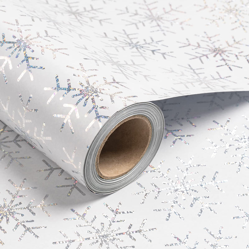 Ruspepa Christmas Wrapping Paper Jumbo Roll Wrapping Paper - White Shiney Snowflake Design For Holiday Gift Wrap - 24 Inches X 100 Feet
