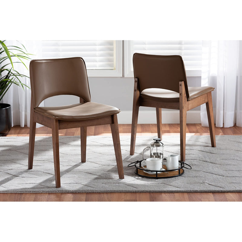 Baxton Studio Afton Mid-century Modern Faux Leather & Walnut Dining Chair Set