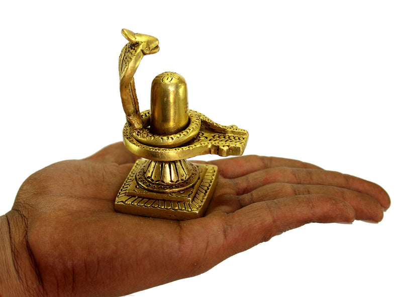 eSplanade Brass Shiv Ling Shiva Lingam with Sheshnaag Statue Idol Murti for Home Temple and Pooja - 4" Inches