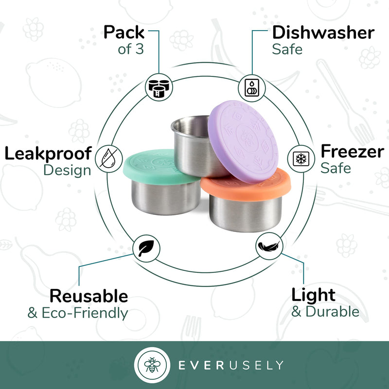 Everusely Mini Leakproof Salad Dressing Containers Stainless Steel 3x1.5oz