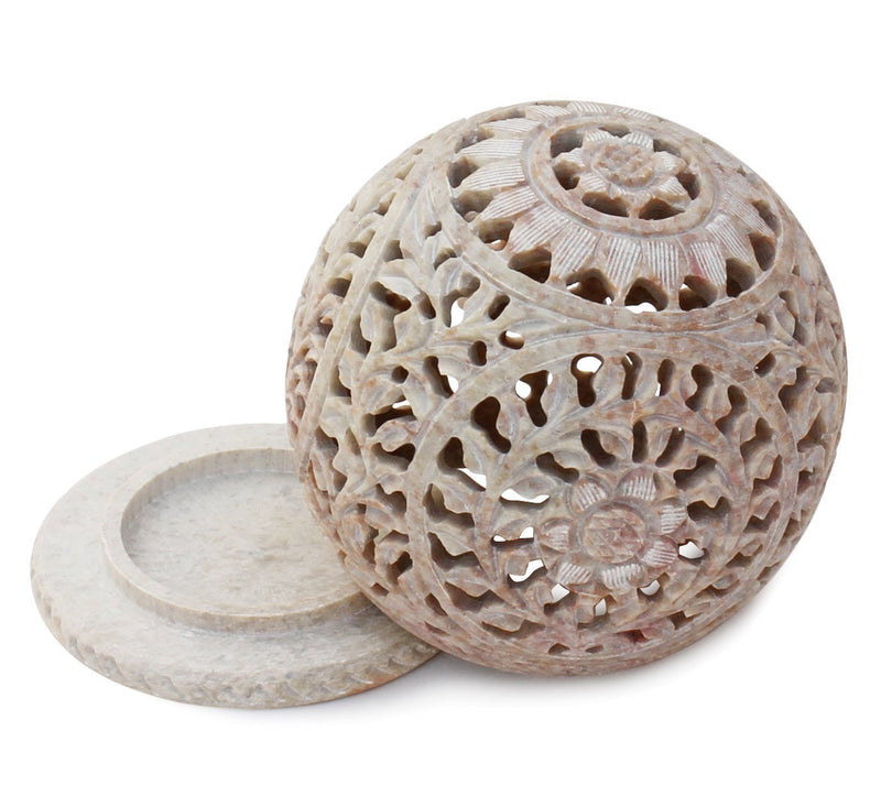 Intricate Soapstone Tealight Holder Floral Lantern