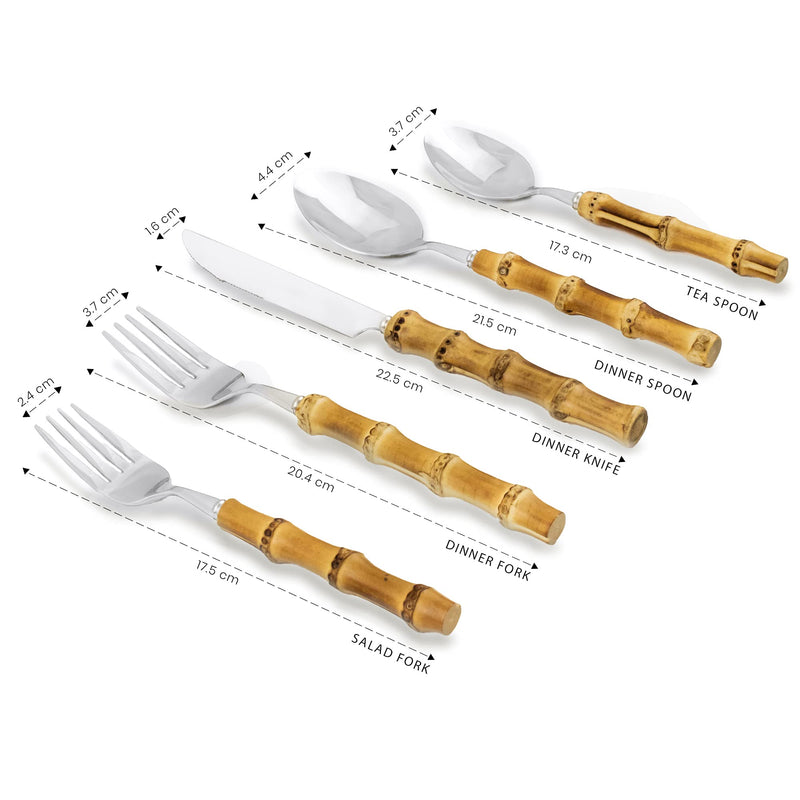 Homenook Bamboo Silverware Handcrafted Natural Flatware 5 Piece Utensil Setting