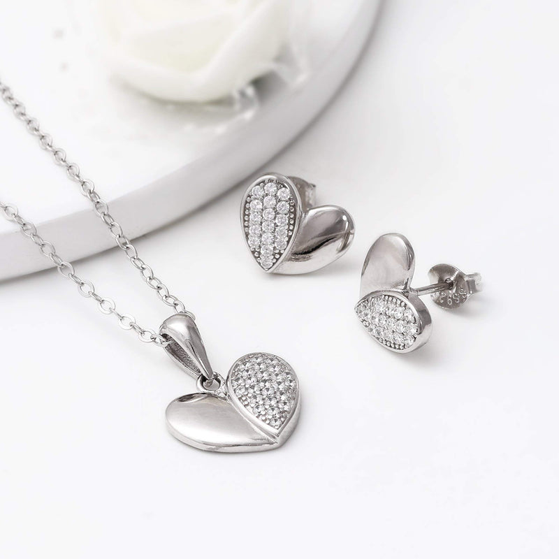 GIVA Love Heart Pendant Necklaces Link Chain and Earring Set for Women 925 Sterling