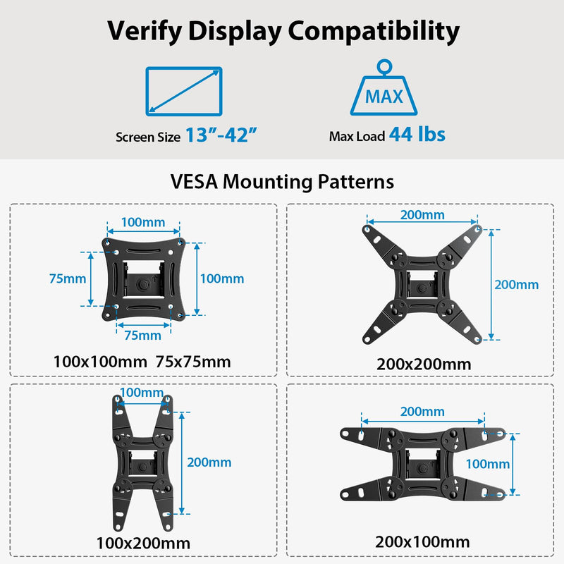 Black Full Motion TV Wall Mount for 13-42 Inch Screens