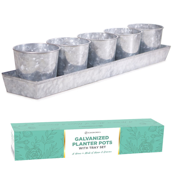 Scandinordica Galvanized Metal Herb Planter 5 Pot Indoor Outdoor Farmhouse Decor