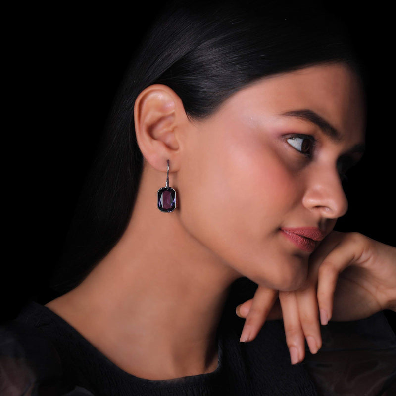 GIVA AVNI 925 Oxidised Silver Royal Purple Earrings Studs For Women & Girls