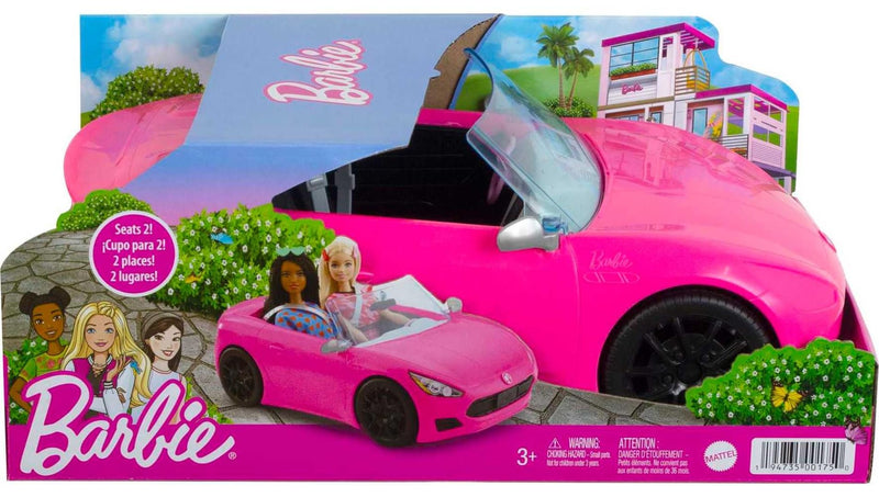 Barbie Pink Convertible Toy Car with Realistic Details and Rolling Wheels