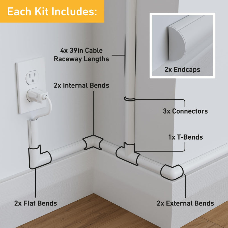 13ft D-Line Cord Cover Kit for TV Wires - Paintable White Raceway