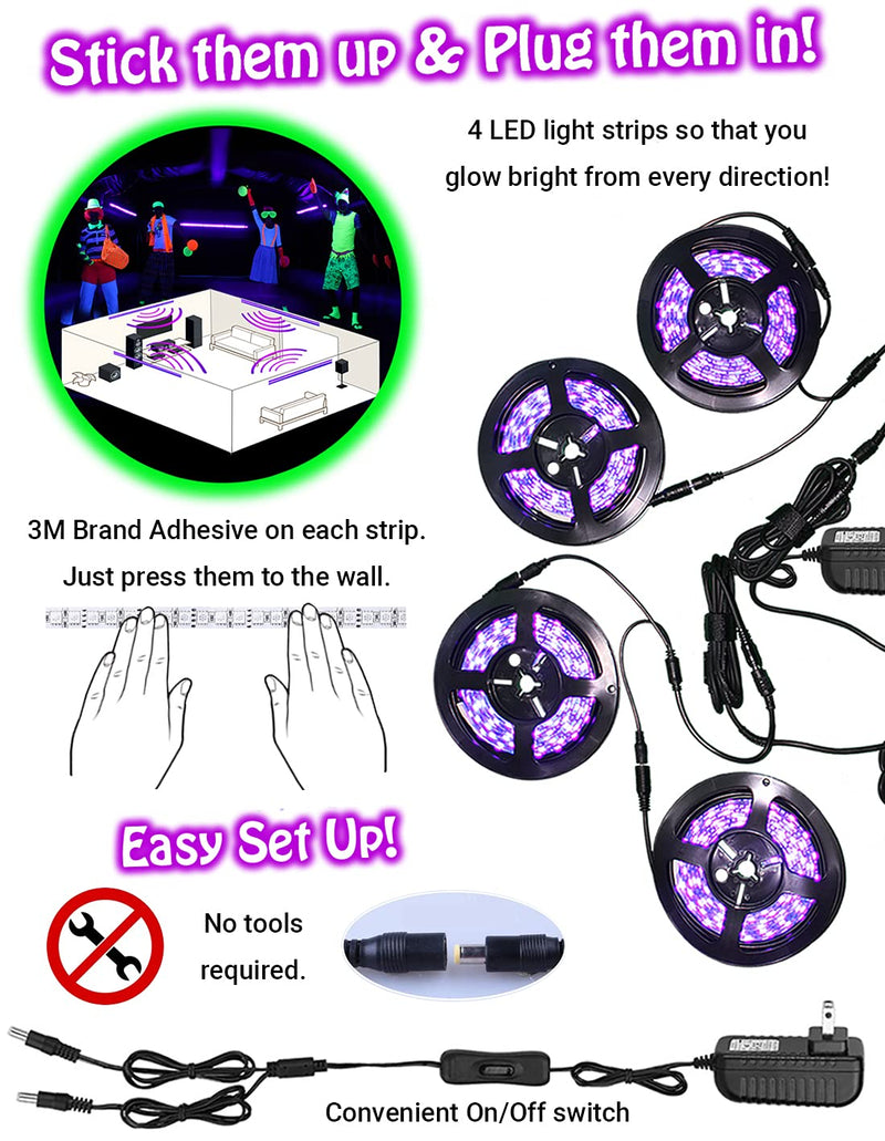 Glow Party Blacklight Led Strip Kit 115w Uv Lights for Big Rooms