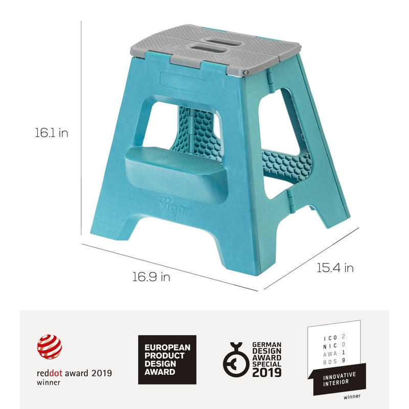 Turquoise Vigar Lightweight Non-Slip 16-Inch Foldable Step Stool