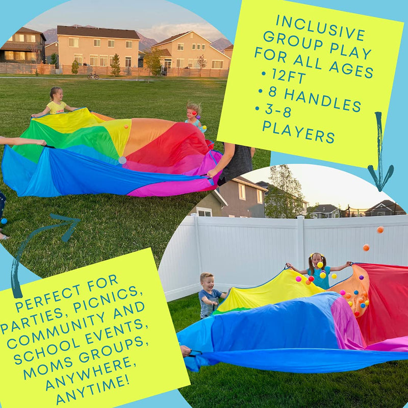 12ft Rainbow Parachute Toy for Kids with 8 Handles