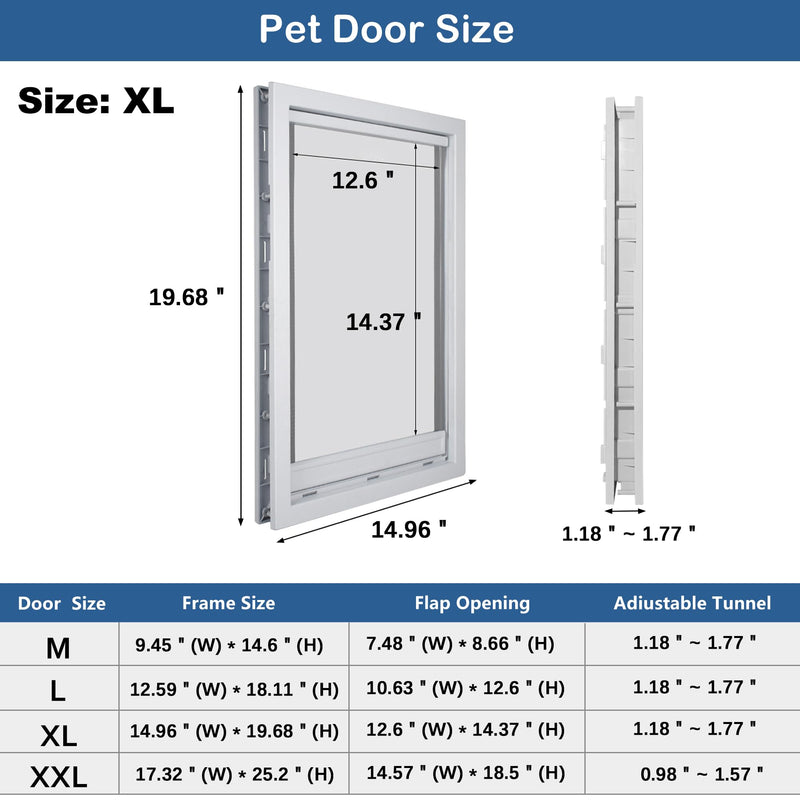 Large White Dog Door with Magnetic Flap for XL Dogs