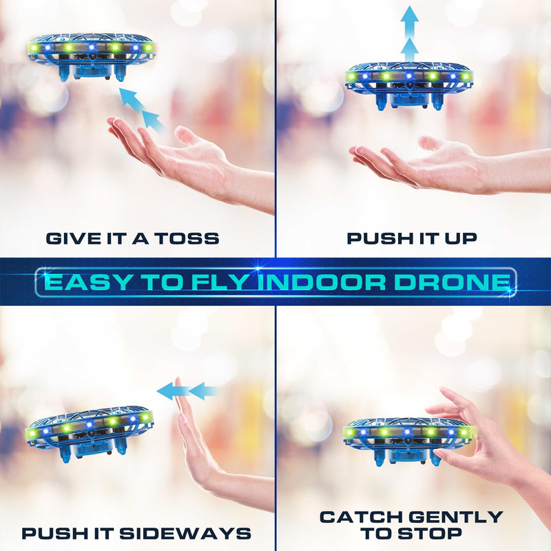 Force1 Scoot Pro Hand Operated Mini UFO Drone with LED Lights - Blue