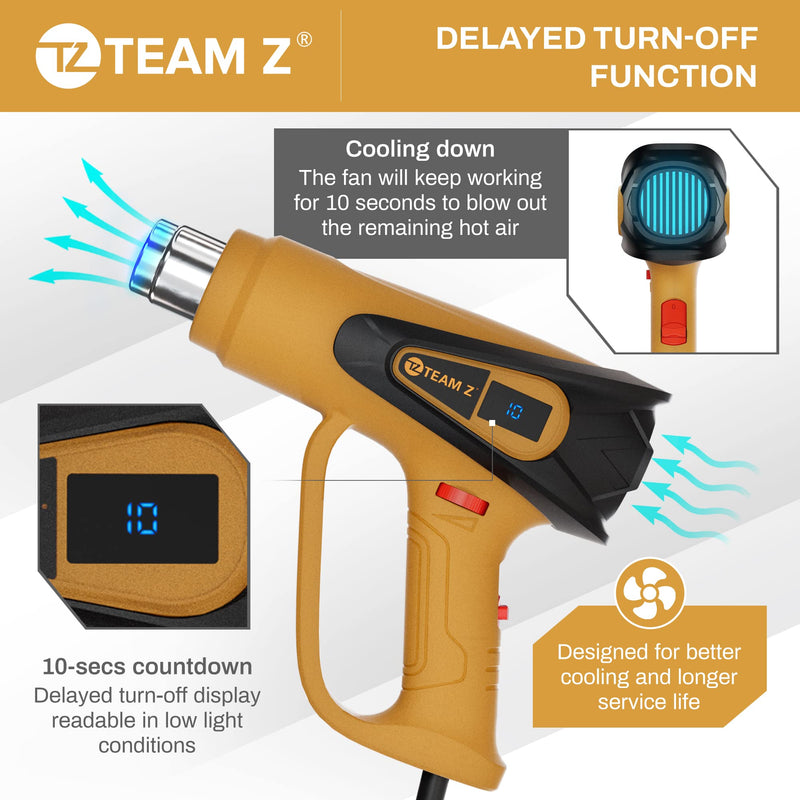 1800W LCD Display Heat Gun Kit 6 Nozzles Overload Protection