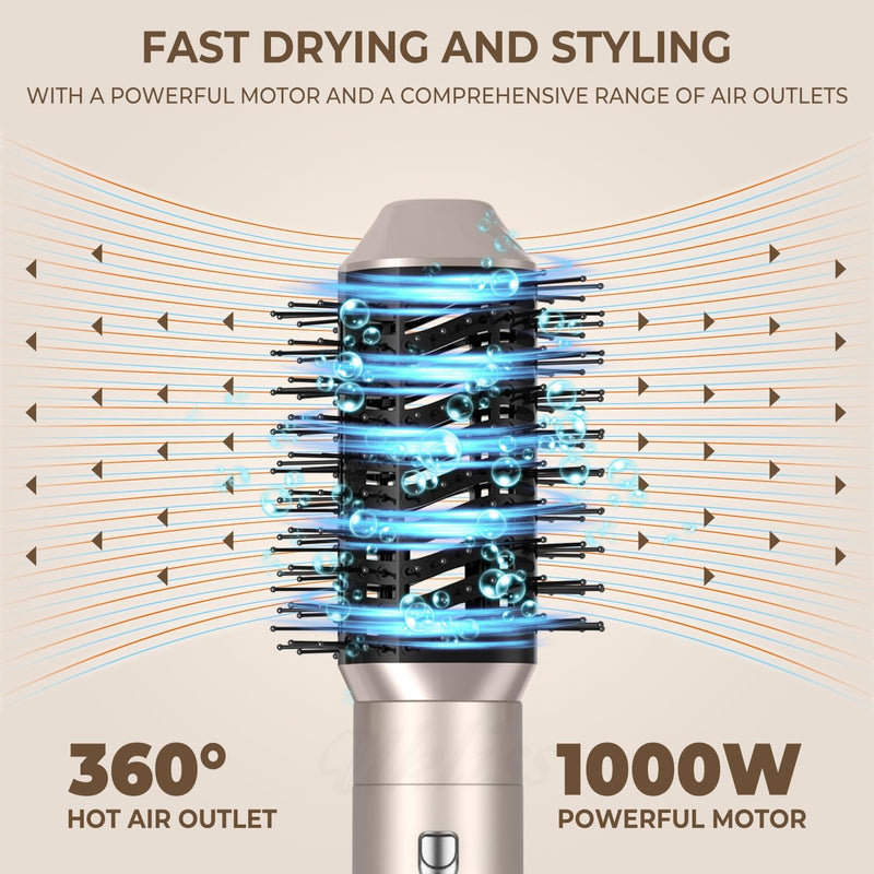 6 in 1 Air Styler, Hot Air Brush, Hair Dryer Brush, Thermal Brush Magic Styler, Hair Dryer Brush, Hair Styling Appliances, Hair Styler, Straightening Brush (Gold)