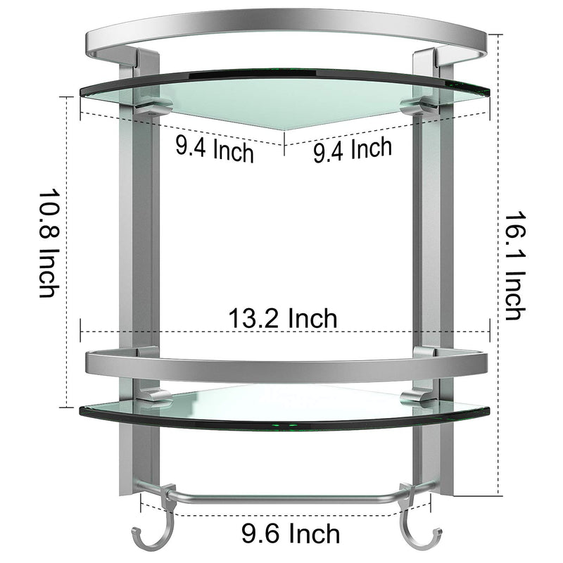 Vdomus 2 Tier Glass Corner Shelf Bathroom Shower Organizer With Towel Bar