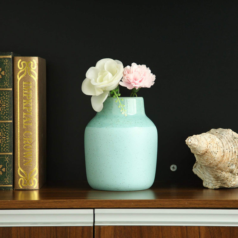 Teal Ceramic Vase for Modern Home Decor, 7.5" Height