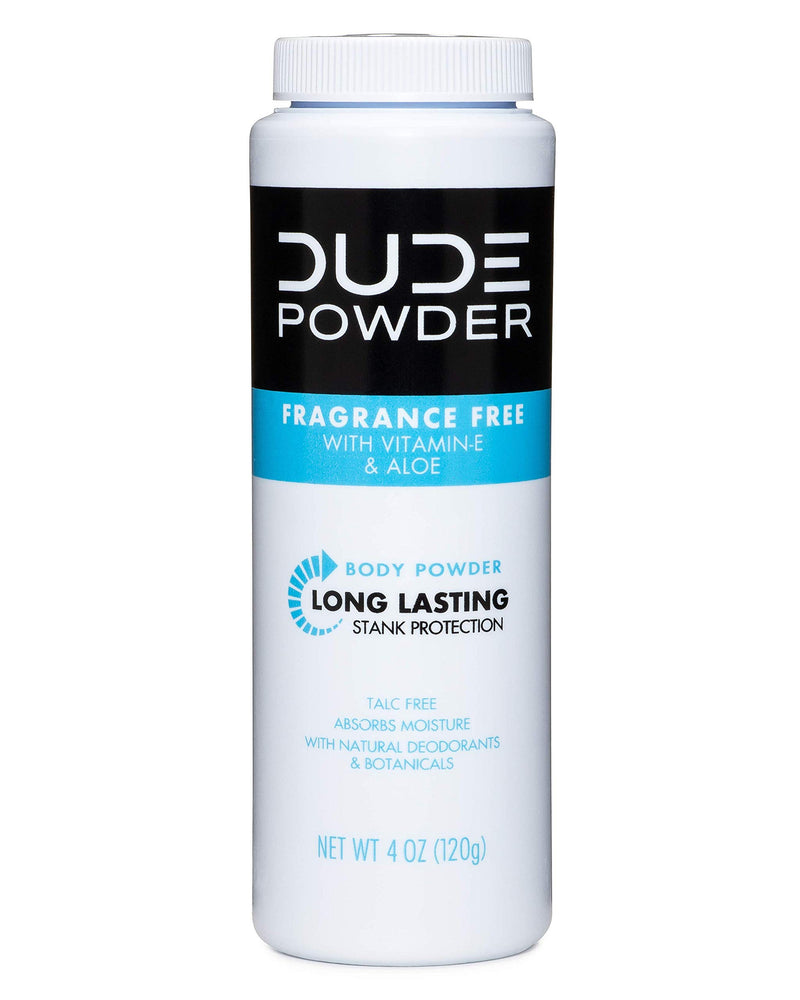 DUDE Body Powder Fragrance Free 4 Ounce Bottle Natural Deodorizers With Chamomile