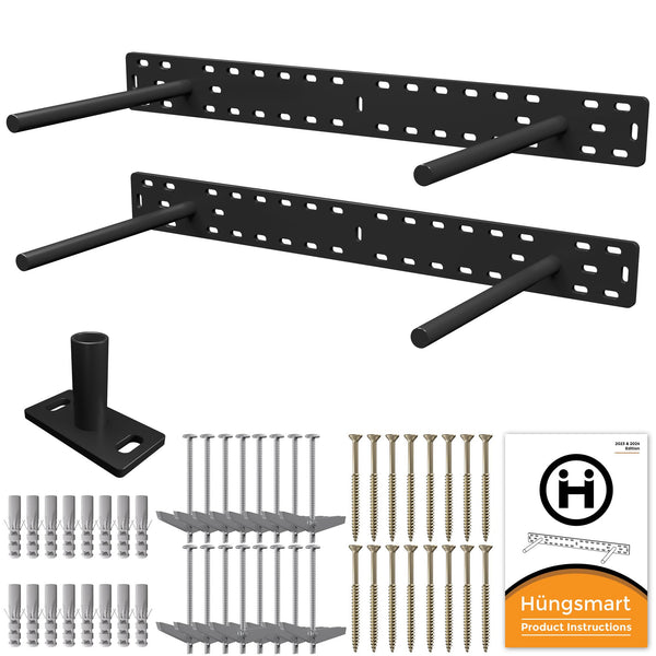 Heavy Duty Floating Shelf Brackets - 2 x 22 Inch Steel - 10 Inch Rod - Incl Hardware