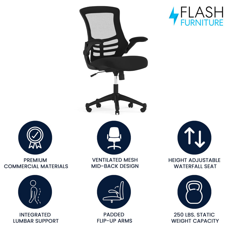 Flash Furniture Mid Back Black Mesh Ergonomic Office Chair With Flip Up Arms